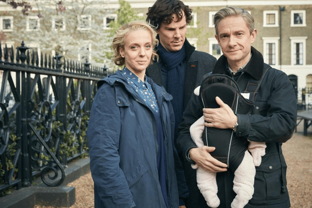 Amanda Abbington, Benedict Cumberbatch and Martin Freeman star in Sherlock series 4 episode 1