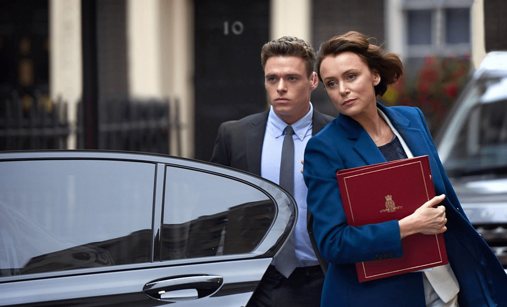 Richard Madden and Keeley Hawes star as David Budd and Julia Montague in BBC One's Bodyguard