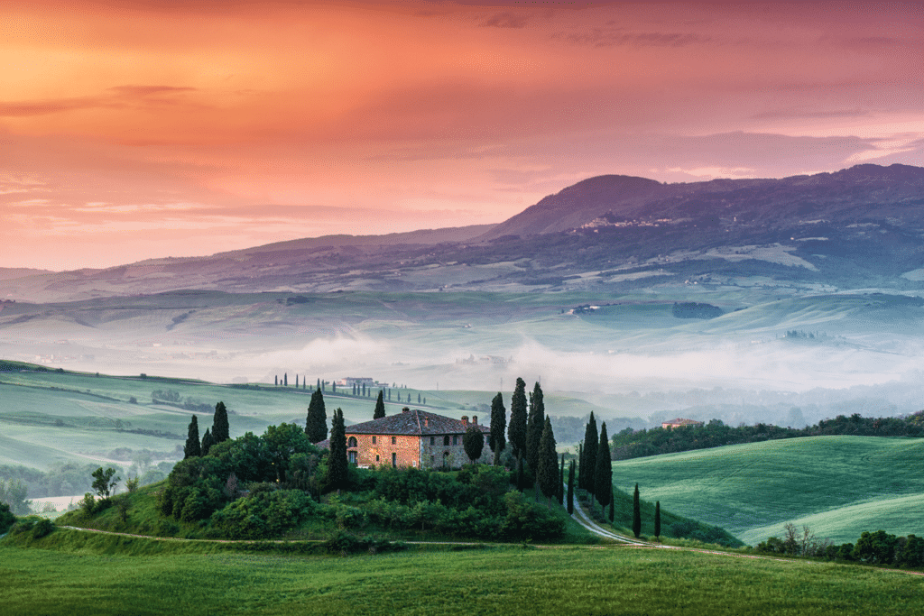 Photo of the Tuscan hills, just one of the locations featured in our pick of the best crime novels set in Italy