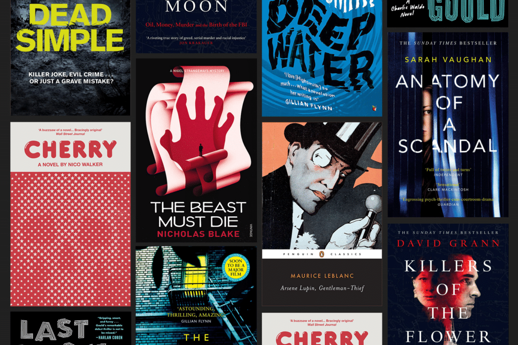 Image showing a selection of novels getting book adaptations in 2021, including The Beast Must Die by Nicholas Blake, Deep Water by Patricia Highsmith and Anatomy of a Scandal by Sarah Vaughan