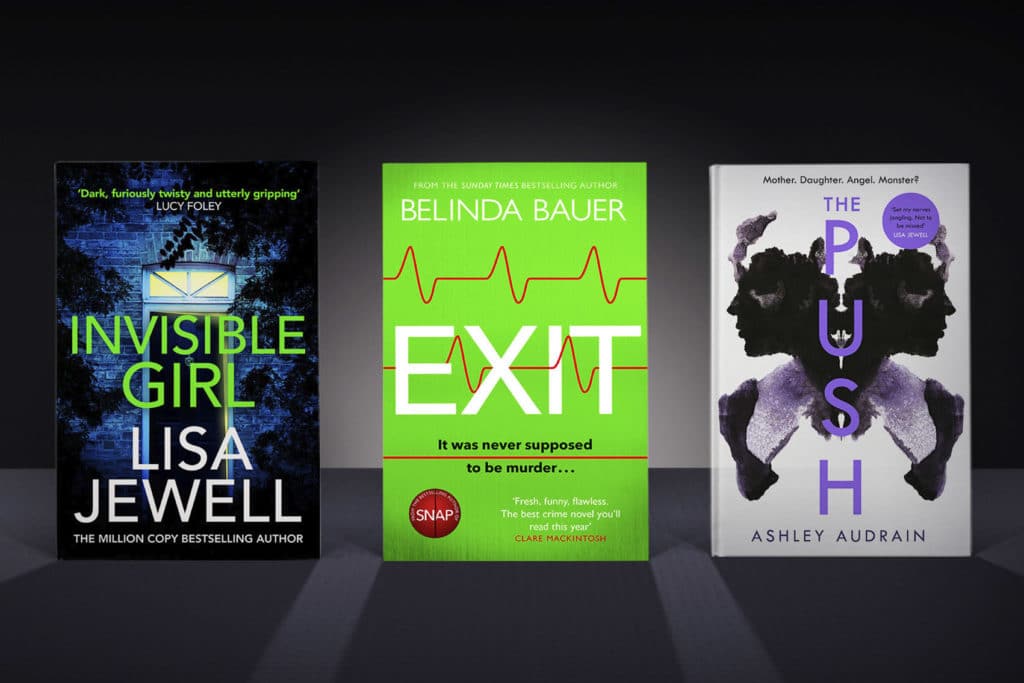 Image showing a selection of the best crime books of 2021 so far, including Invisible Girl by Lisa Jewell, Exit by Belinda Bauer and The Push by Ashley Audrain