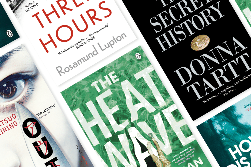 Image showing a selection of the best suspense books, including The Heatwave by Kate Riordan, The Secret History by Donna Tartt and Three Hours by Rosamund Lupton, as picked by top authors