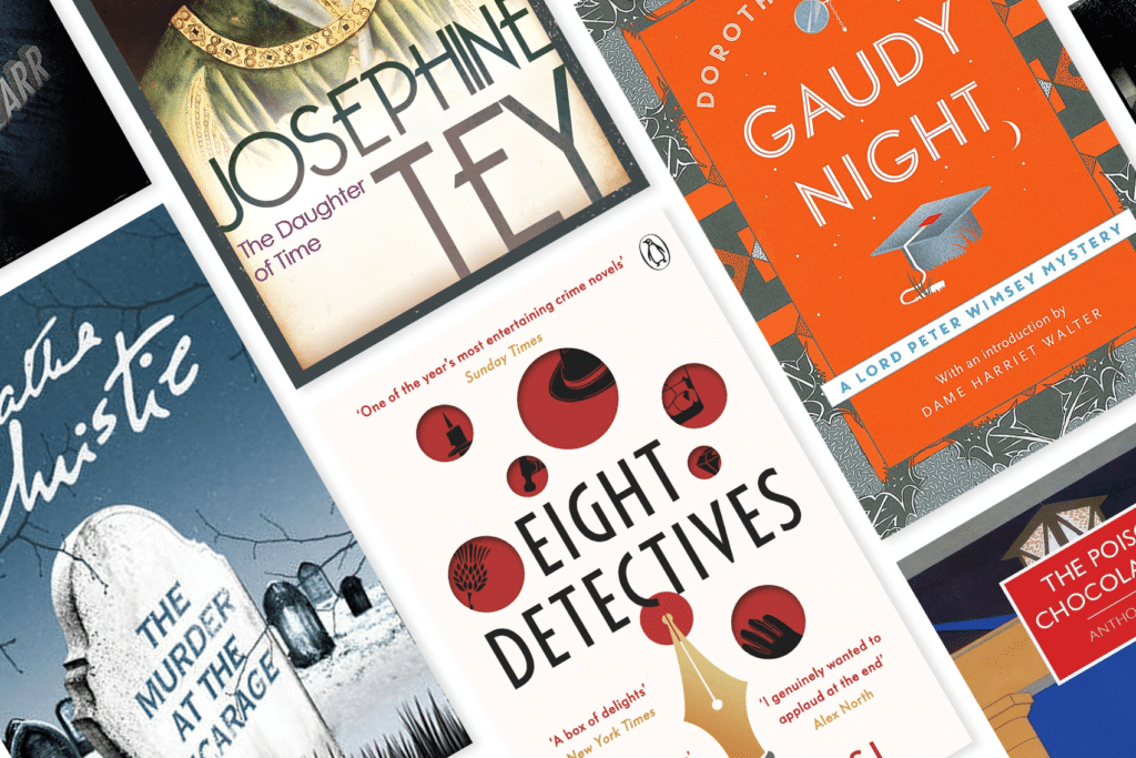 Image showing a selection of the best Golden Age mysteries, selected by Alex Pavesi, author of Eight Detectives: The Murder in the Vicarage, The Daughter of Time and Gaudy Night
