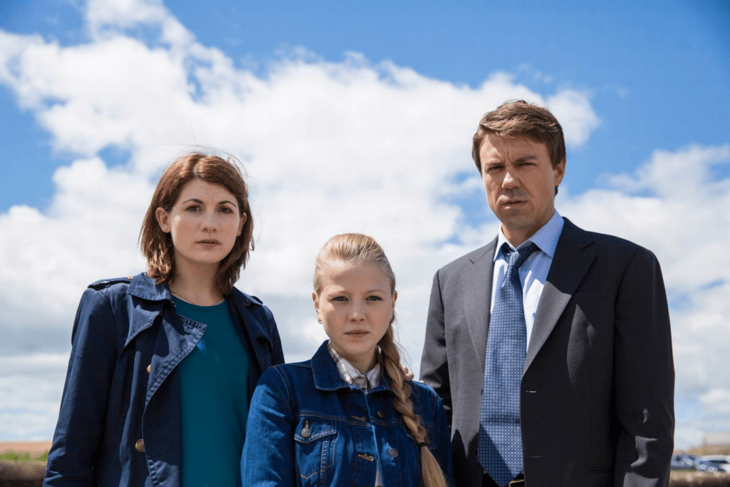 Jodie Whittaker, Charlotte Beaumont and Andrew Buchan star in Broadchurch series 2 episode 2