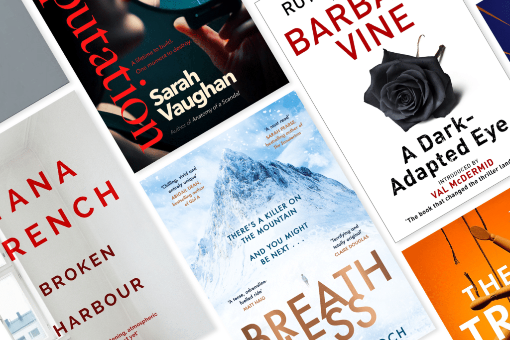 Image showing a selection of authors' favourite books to get lost in, including Breathless by Amy McCulloch, A Dark-Adapted Eye by Barbara Vine, Broken Harbour by Tana French and Reputation by Sarah Vaughan