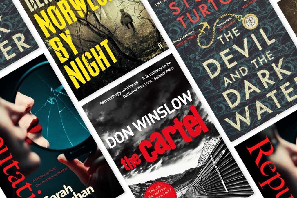 Image showing a selection of authors' predicted future classics: The Cartel by Don Winslow, The Devil and the Dark Water by Stuart Turton, Reputation by Sarah Vaughan and Norwegian by Night by Derek B Miller