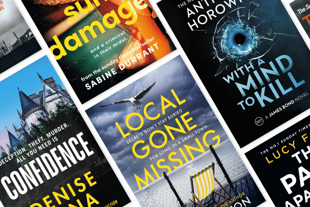 Image showing a selection of authors' summer reading picks for 2022, including Local Gone Missing by Fiona Barton, With A Mind to Kill by Anthony Horowitz, Confidence by Denise Mina and Sun Damage by Sabine Durrant