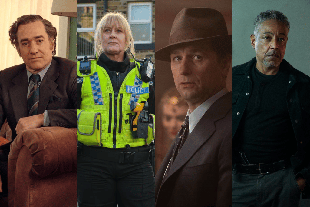 Stills from some of the most exciting new crime TV shows of 2023: Stonehouse, Happy Valley, Perry Mason and Kaleidoscope