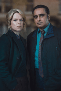 Image of Sinéad Keenan and Sanjeev Bhaskar as DCI Jess James and DI Sunny Khan in Unforgotten series 5