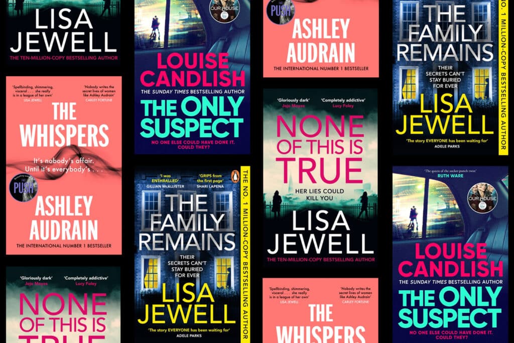 Book Cover Collage including The Only Suspect, The Whispers, The Family Remains and None of This is True