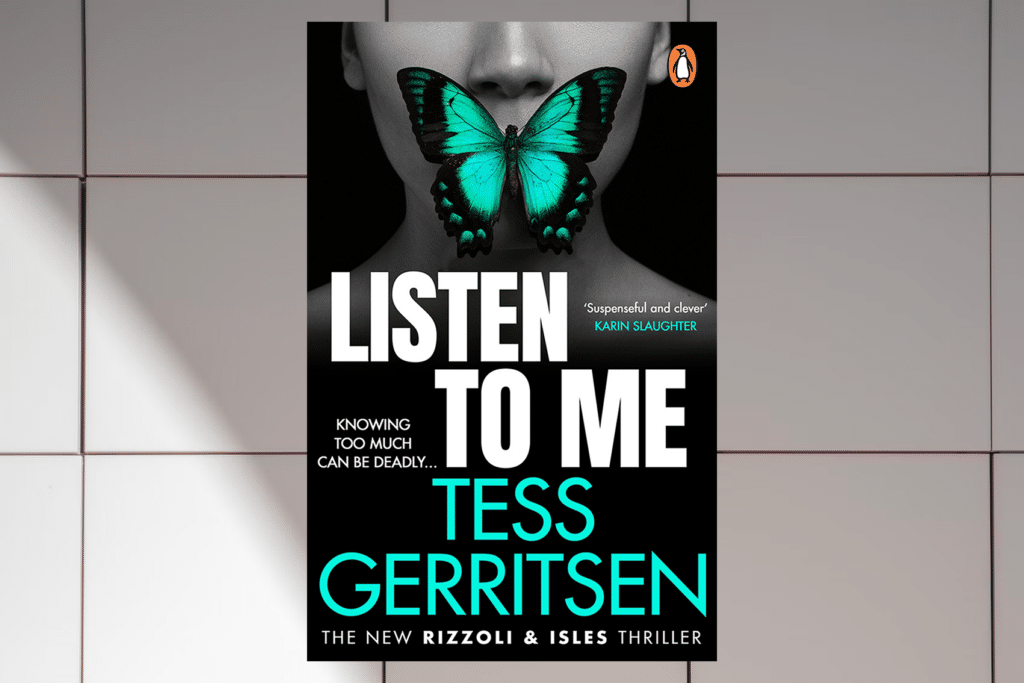 Cover of Listen to Me by Tess Gerritsen on a Tiled Background