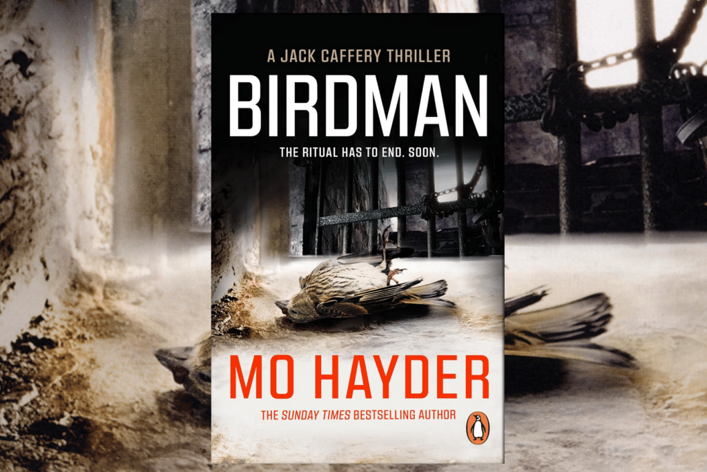 Banner featuring the cover of Birdman by Mo Hayder