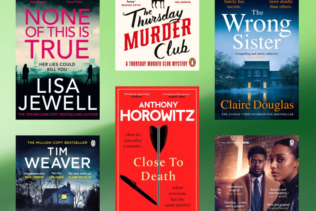 Best mystery audiobooks on Spotify, featuring audiobook covers of None of This is Ture, The Last Goodbye, The Secret, Thursday Murder Club, Close to Death, The Wrong Sister and You Don't Know Me.